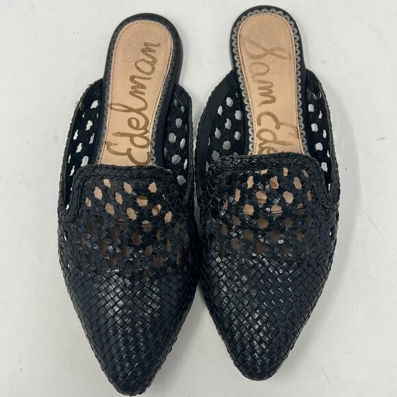 Sam Edelman Clara Black Woven Leather Mules, Size 6.5 Minimalist Resortwear - Picture 1 of 9